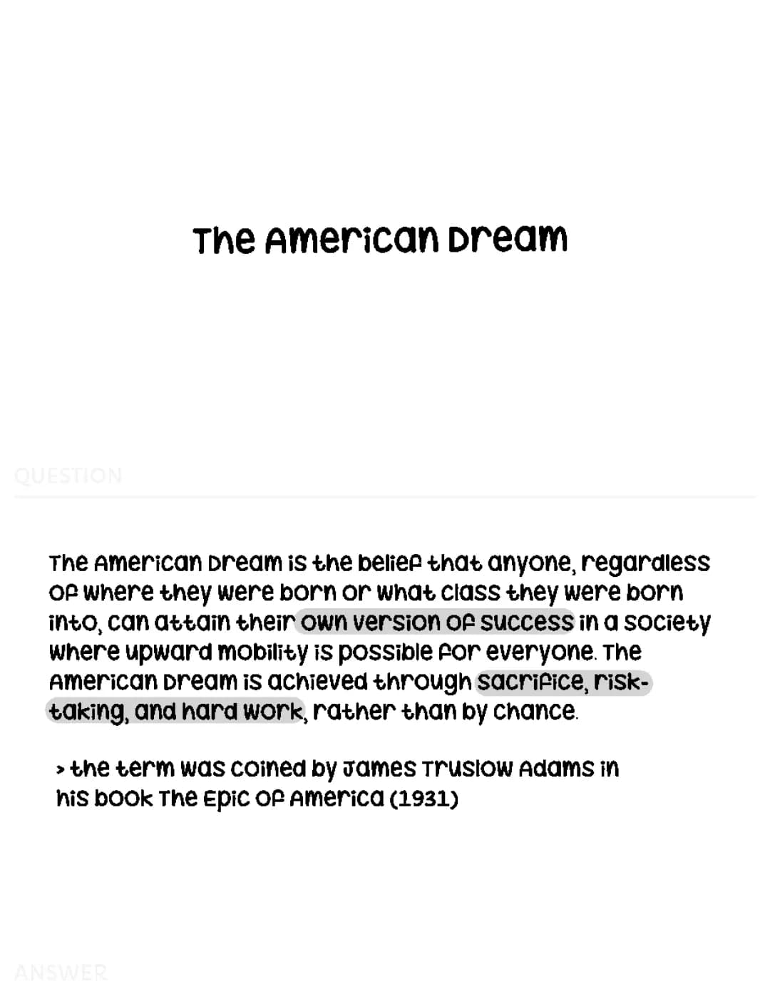 American Dream - Vokabeln 