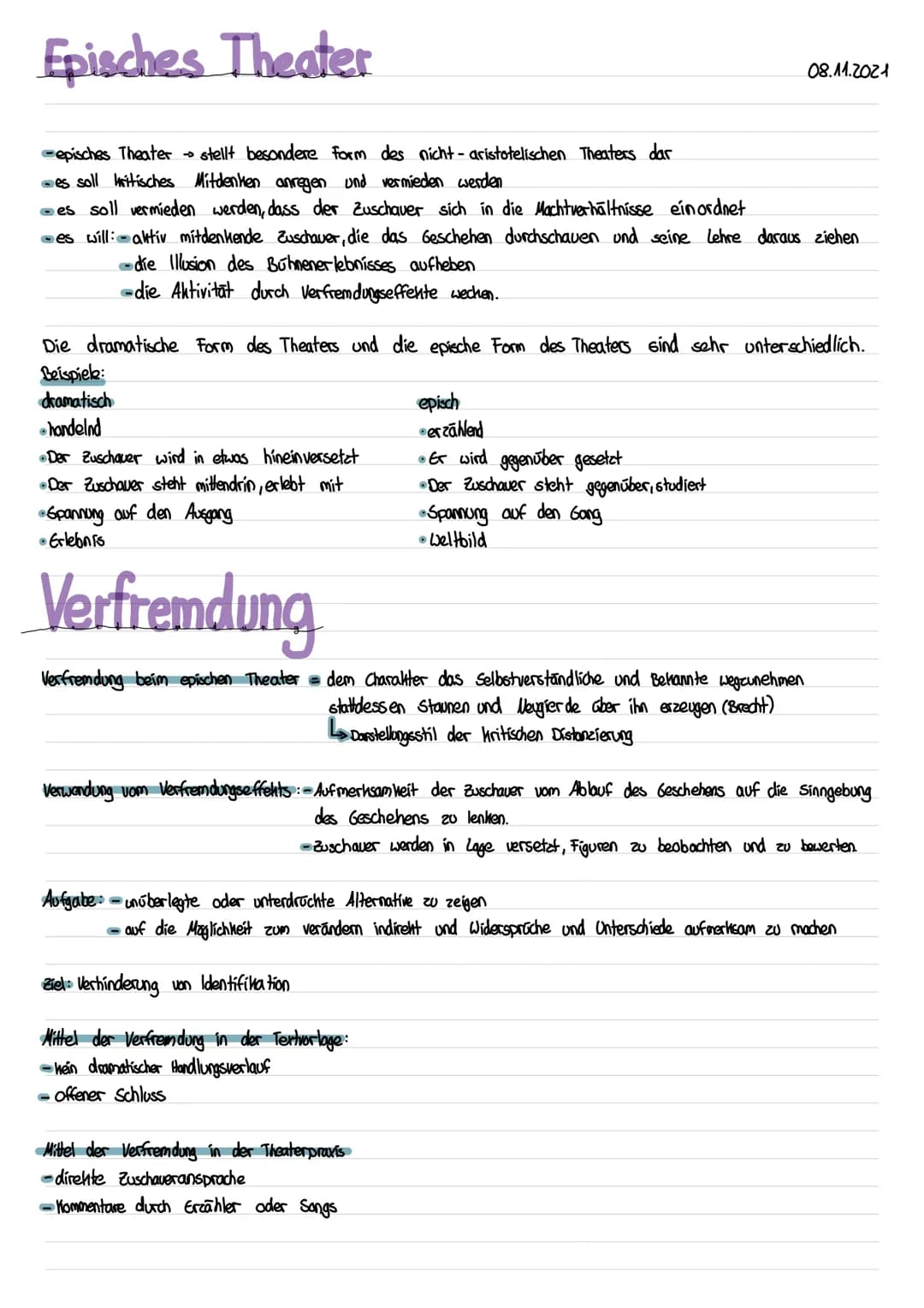 Episches Theater
episches Theater → stellt besondere Form des nicht- aristotelischen Theaters dar
-es soll kritisches Mitdenken anregen und 