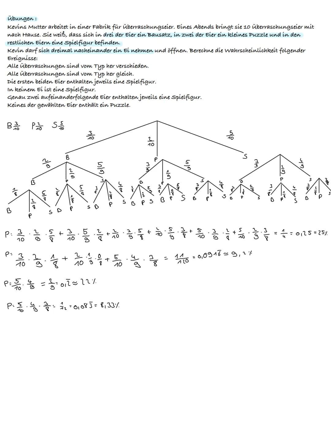 Baumdiagramm
1. Pfadregel:Entlang dem Pfade wird multipliziert.
2. Pfadregel: Einzelne Pfade werden addiert
Beispiel: Lucia feiert ihren 11.