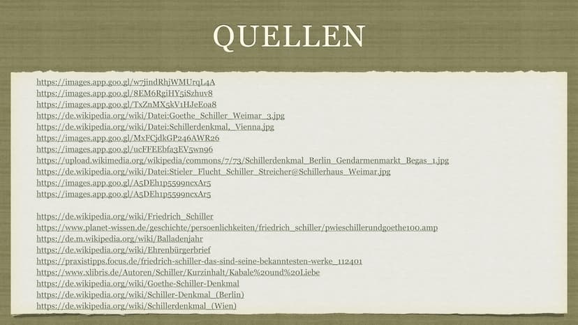 FRIEDRICH SCHILLER ● Allgemeine Informationen
• Lebenslauf
GLIEDERUNG
• Freundschaft mit Goethe
Lebenslauf
Berühmte Werke
• Denkmäler zu Ehr