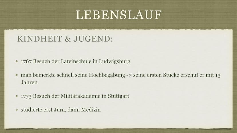 FRIEDRICH SCHILLER ● Allgemeine Informationen
• Lebenslauf
GLIEDERUNG
• Freundschaft mit Goethe
Lebenslauf
Berühmte Werke
• Denkmäler zu Ehr