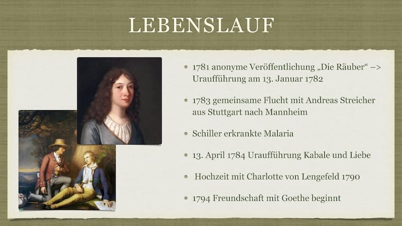 FRIEDRICH SCHILLER ● Allgemeine Informationen
• Lebenslauf
GLIEDERUNG
• Freundschaft mit Goethe
Lebenslauf
Berühmte Werke
• Denkmäler zu Ehr
