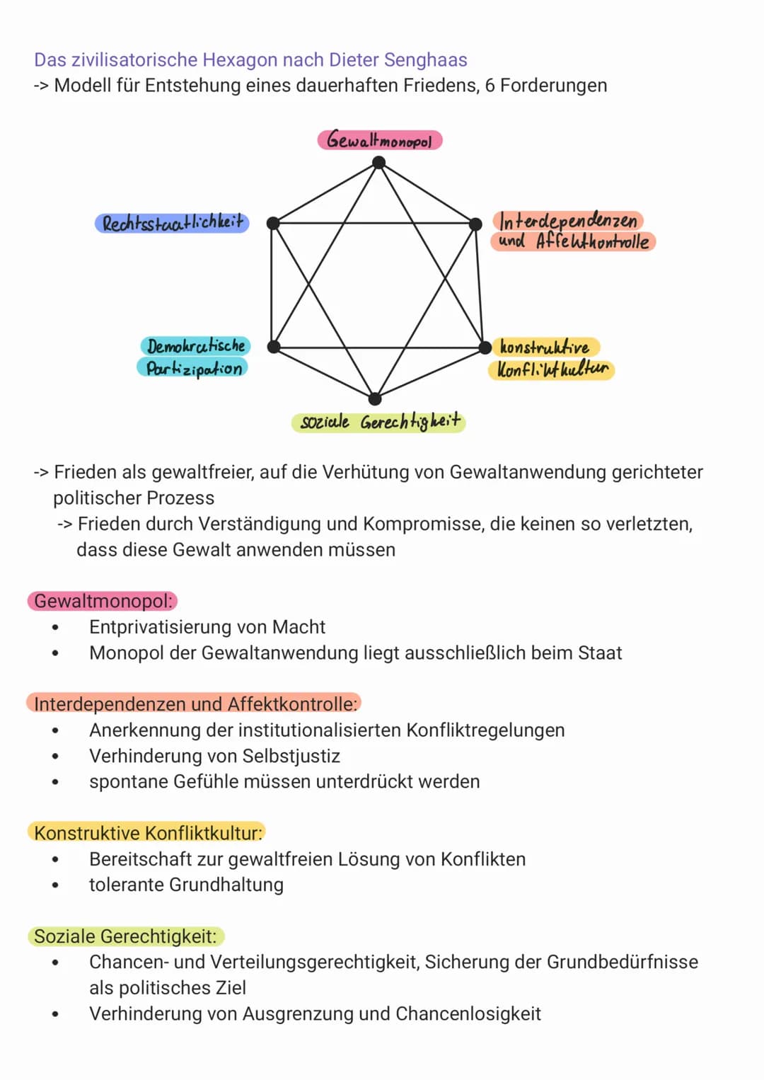 Friedensbegriff:
negativer Frieden: Fehlen direkter,
physischer/militärischer Gewalt (kein Krieg)
positiver Frieden: Zustand sozialer Gerech