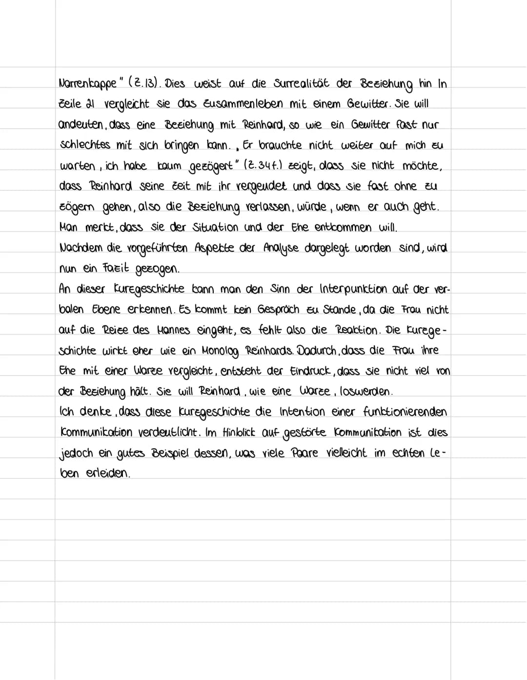 Klassenarbeit Nr. I
10 F
"
In der vorliegenden Kuregeschichte, Flitterwochen, dritter Tag von
Gabriele Wohmamann aus dem Jahr 1975 geht es u