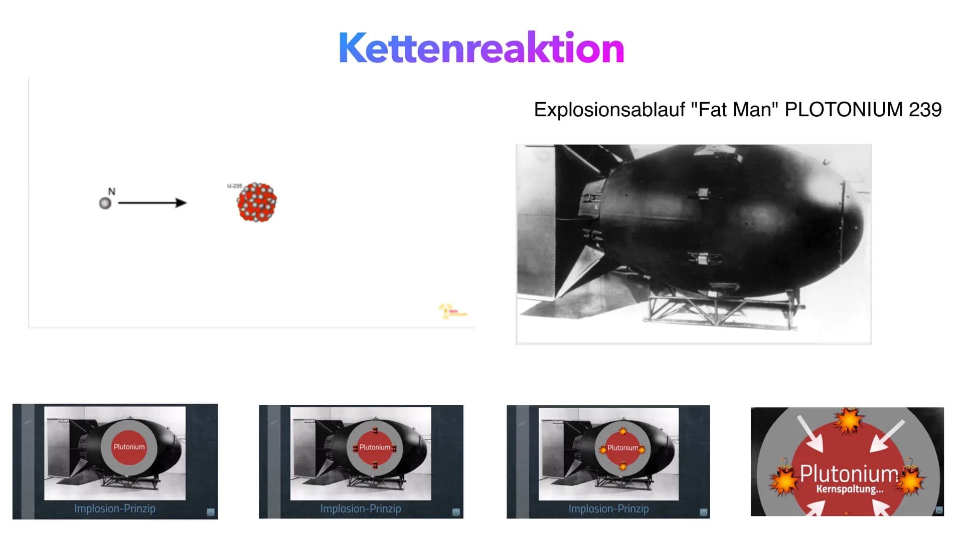 Atombomben Gliederung
• Allgemeine Information über Kernwaffen
●
●
• Entwicklung
• Wirkung einer Atombombe
• Aufbau einer Atombombe
●
• Hiro