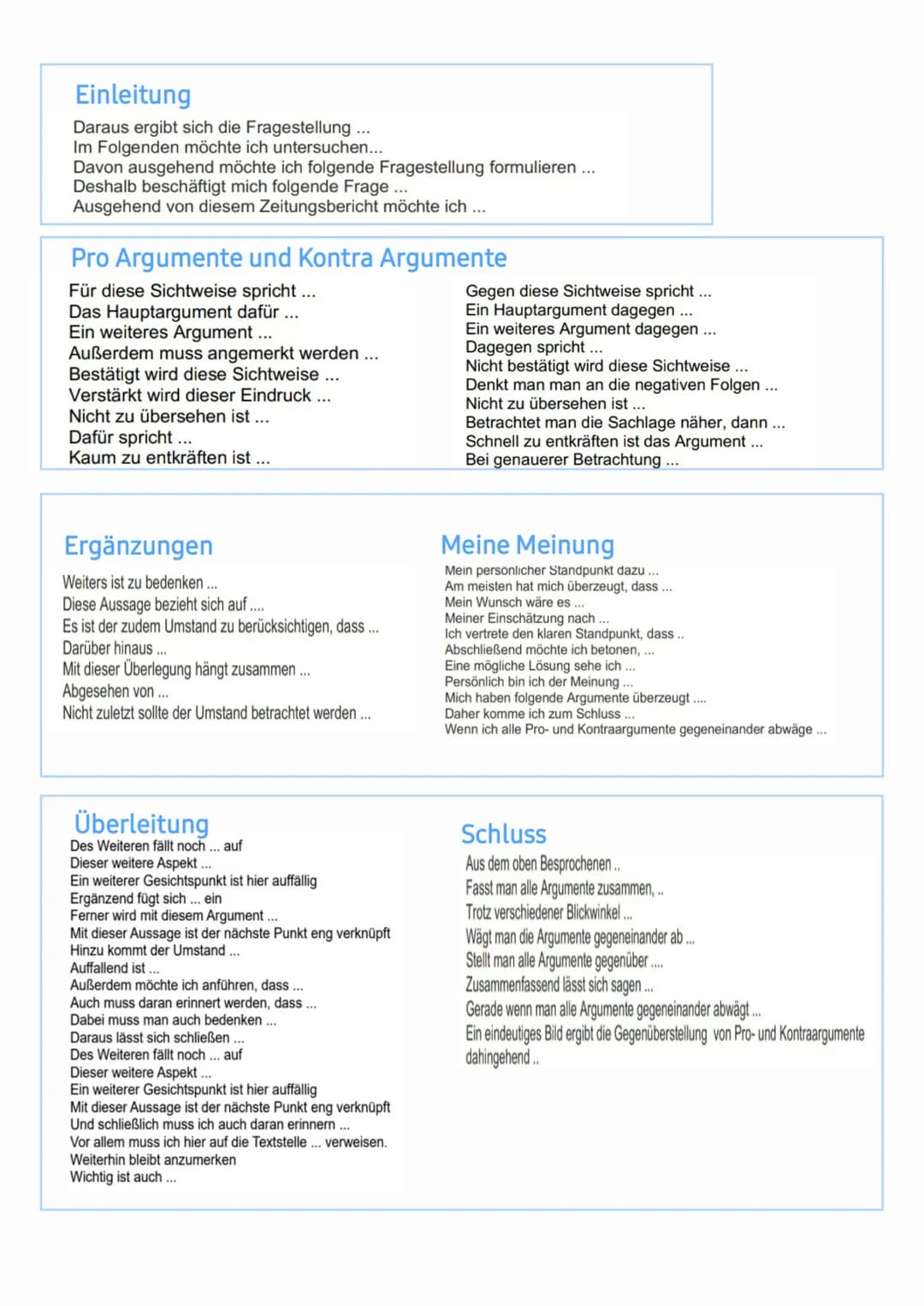 Einleitung
Daraus ergibt sich die Fragestellung ...
Im Folgenden möchte ich untersuchen...
Davon ausgehend möchte ich folgende Fragestellung