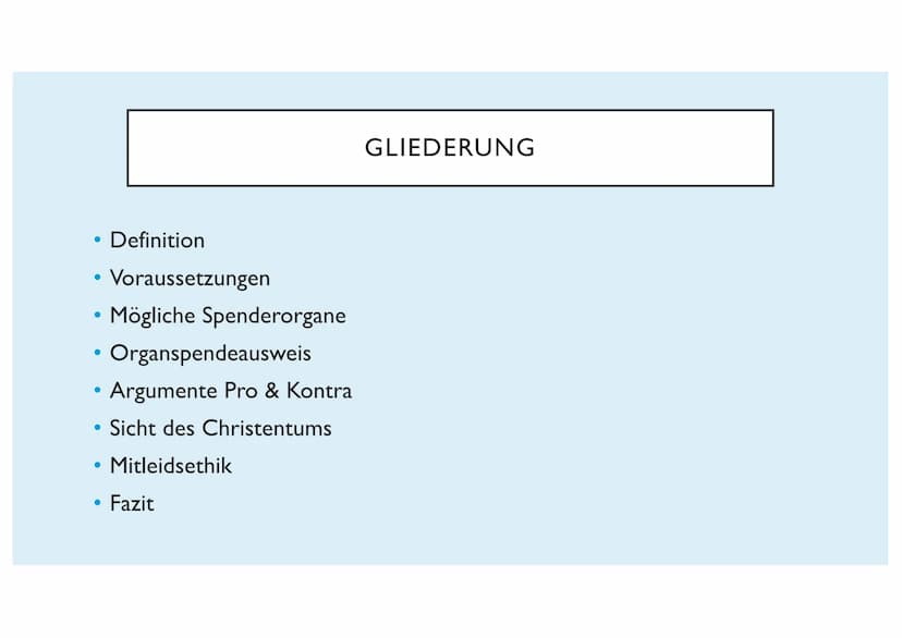 ORGANTRANSPLANTATION
Emilia Glasl Q12 Ist es moralisch vertretbar das Leben eines Menschen durch die
Entnahme eines Organs eines anderen Men