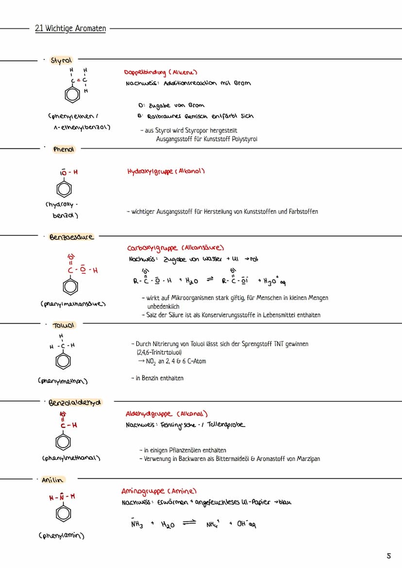 Aromaten
Definition: Ein Aromal ist eine ungesättigte organische Verbindung, die dadurch, dass
Elektronen delokalisiert sind, stabiler ist, 