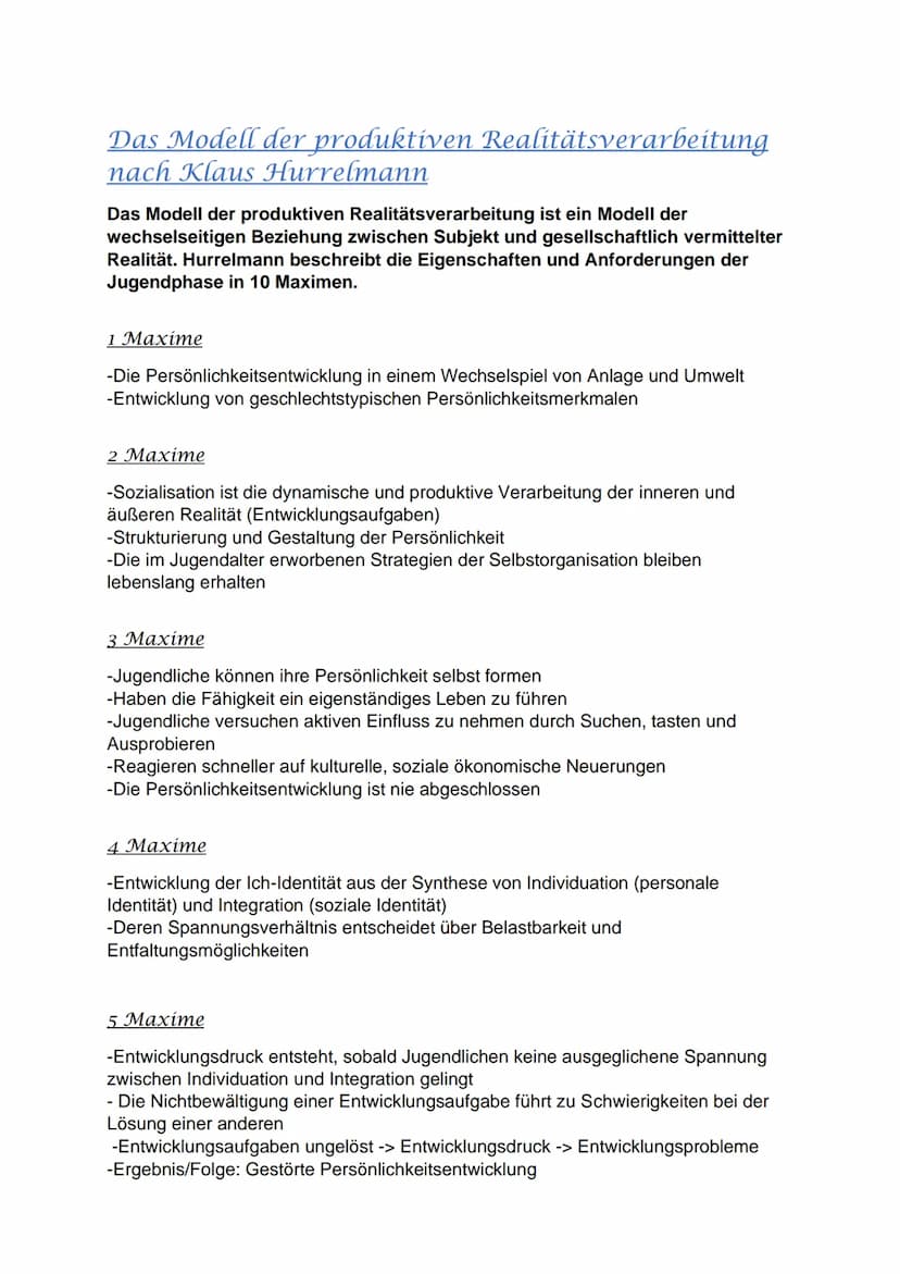 Das Modell der produktiven Realitätsverarbeitung
nach Klaus Hurrelmann
Das Modell der produktiven Realitätsverarbeitung ist ein Modell der
w