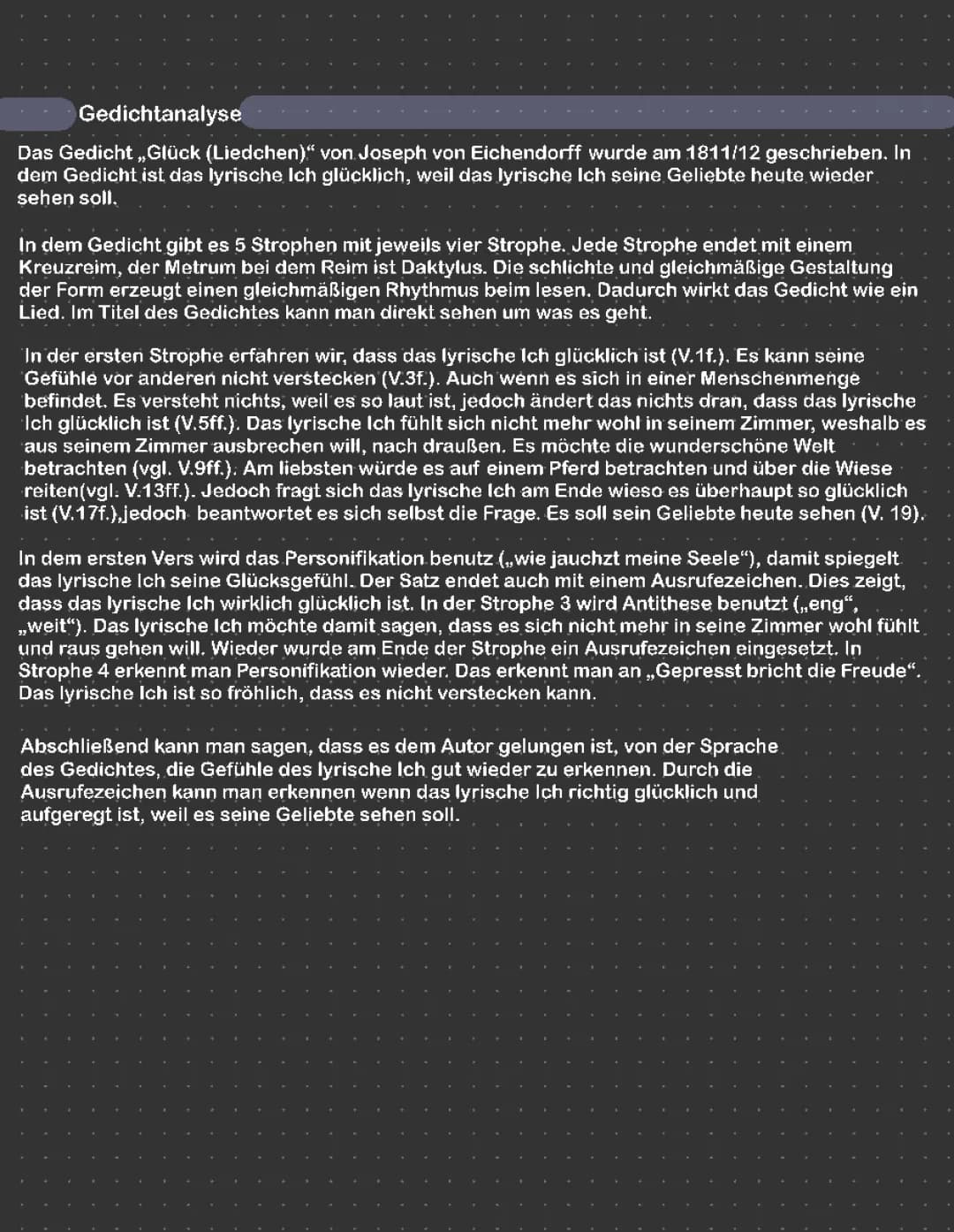 Gedicht Glück Joseph von Eichendorff - Analyse und Metrum