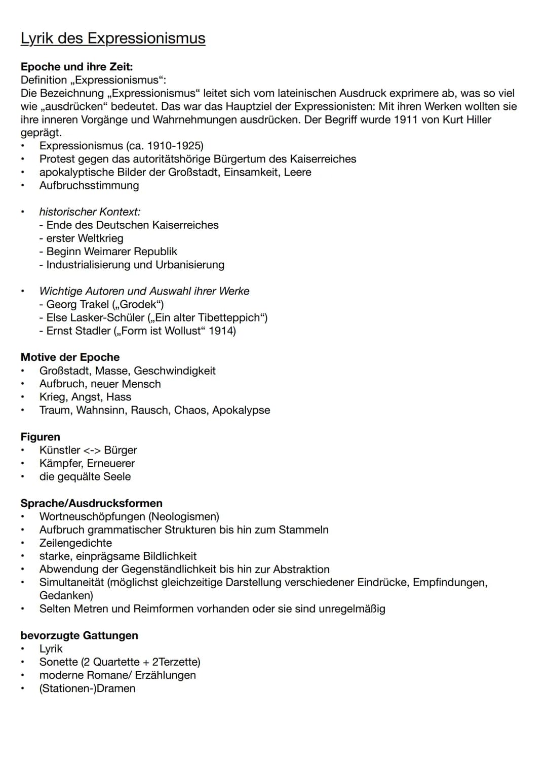 Lyrik des Expressionismus
Epoche und ihre Zeit:
Definition ,,Expressionismus":
Die Bezeichnung „Expressionismus" leitet sich vom lateinische