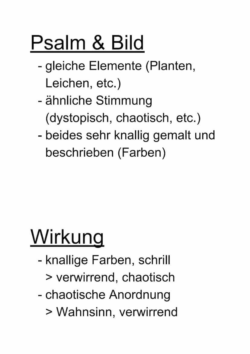 Der Psalm Salomos
Darstellung des Weltalls
tot
zerstört
gefährlich/bedrohlich
verflucht
Handlungen der Menschen
sterben
fliegen & fliehen
wo
