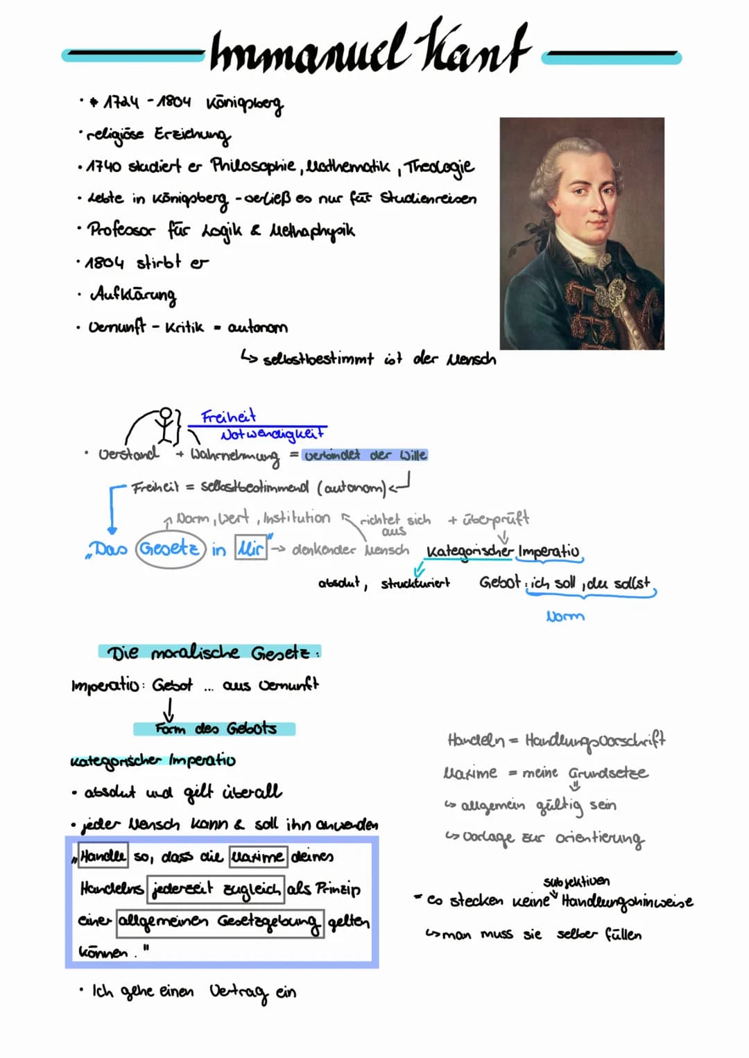 •*1724-1804 Königsberg
religiöse Erziehung
•1740 studiert er Philosophie, Mathematik, Theologie
• Lebte in Königsberg -seließ es nur für Stu