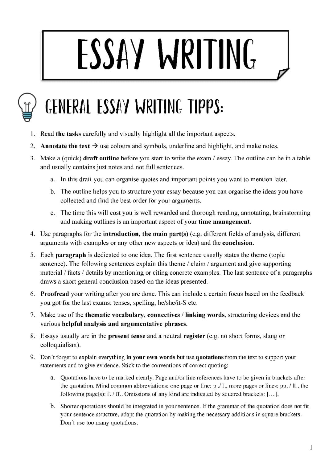 Englisch Klausur Tipps