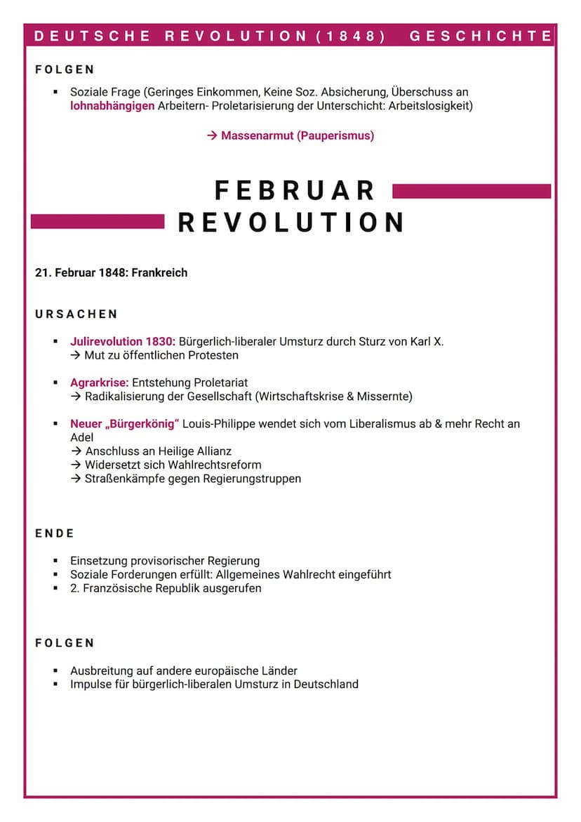 DEUTSCHE REVOLUTION (1848) GESCHICHTE
MERKMALE:
■
■
→ Revolution bezeichnet eine radikale Veränderung der gegebenen (politischen, sozialen,
