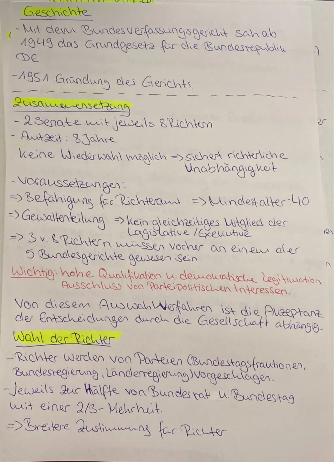 Das Bundesverfassungsgericht
Gliederung
1. Definition
2. Allgemein
3. Geschichte
4. Zusammensetzung
5. Wahl der Richter
6. Aufgaben
7. Verfa