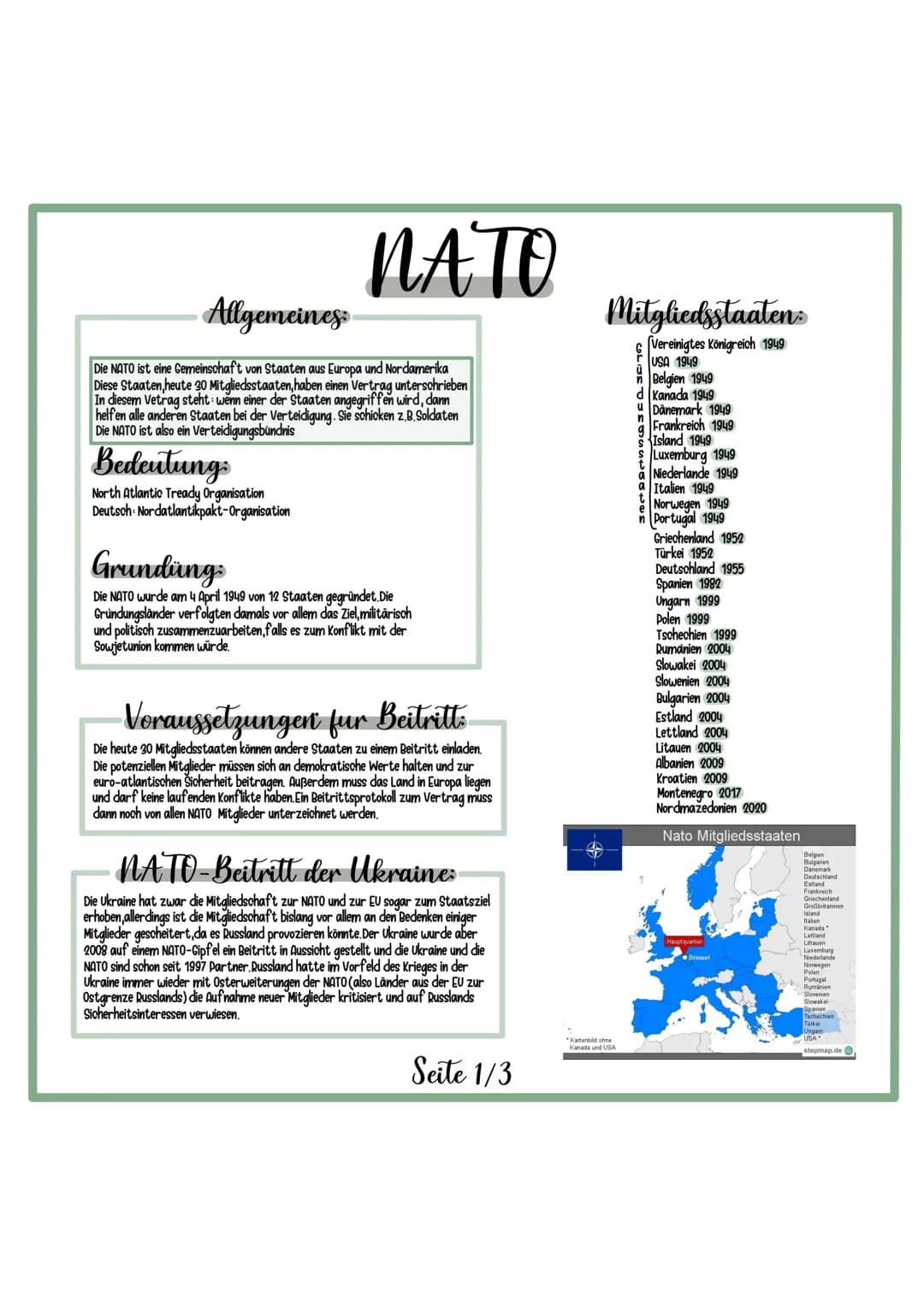 und
Un/Uno NATO
Allgemeines
Die NATO ist eine Gemeinschaft von Staaten aus Europa und Nordamerika
Diese Staaten, heute 30 Mitgliedsstaaten, 
