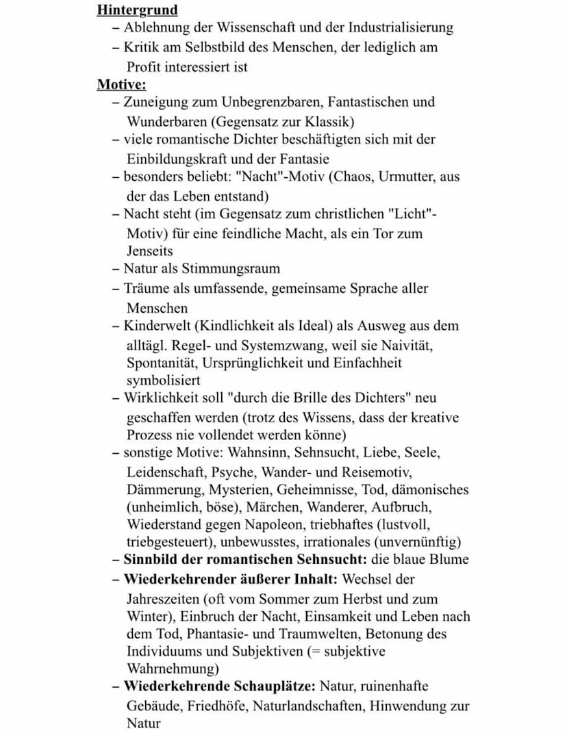Deutsch Abitur Lernzettel
- Epochen Merkmale
Klassik/Weimarer Klassik (ca. 1775-1805)
Motive
- Mensch wird durch die Veranschaulichung des "