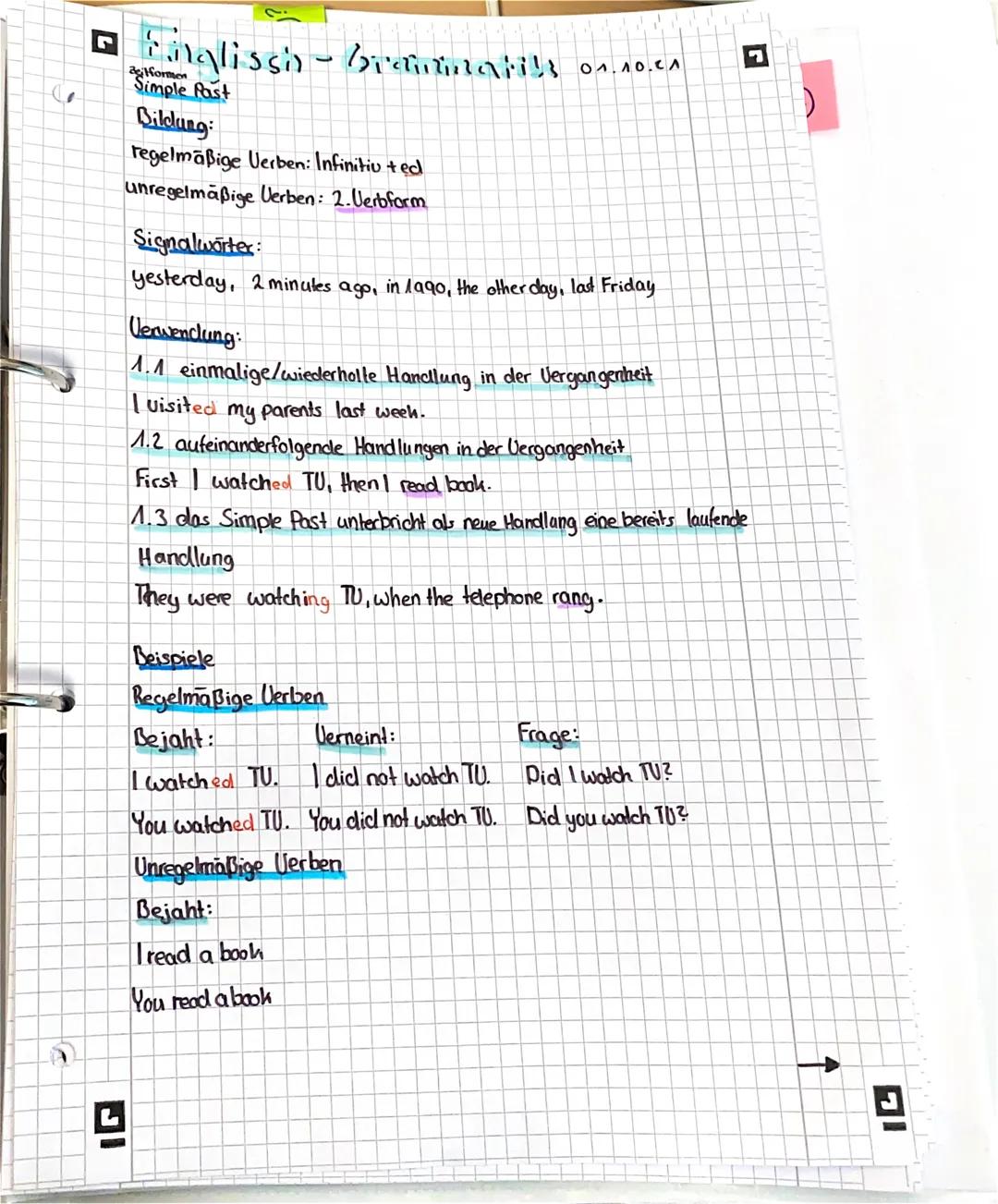 Co
L
11
Englisch- branimatill 01.10.CA
Hormon
Simple Past
Bildung:
regelmäßige Verben: Infinitiv ted
unregelmäßige Verben: 2. Verbform
Signa