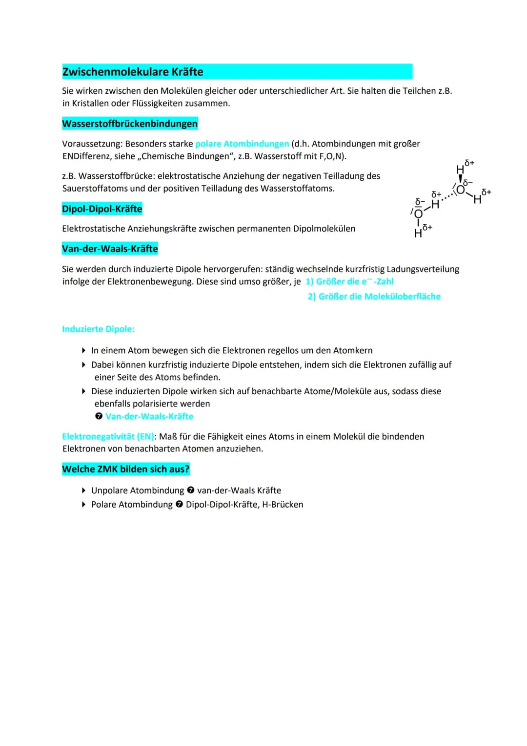 Chemie
Chemische Bindungen
Atombindung
Bei der Atombindung werden gemeinsame Elektronenpaare zwischen Atomen gebildet .Je nach EN
der Atome 