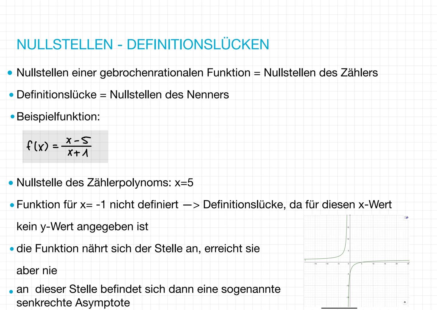 GEBROCHENRATIONALE
FUNKTIONEN DEFINITION
• Ganzrationale Funktionen = zwei Polynome
werden miteinander dividiert
• Zwei ganzrationale Funkti