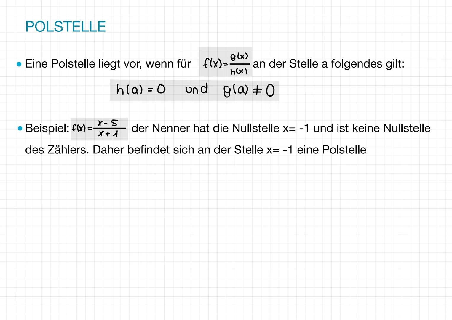 GEBROCHENRATIONALE
FUNKTIONEN DEFINITION
• Ganzrationale Funktionen = zwei Polynome
werden miteinander dividiert
• Zwei ganzrationale Funkti