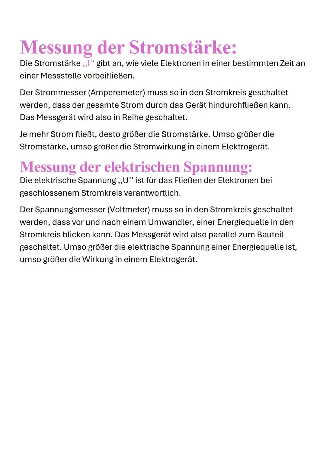 # Messung der Stromstärke:
Die Stromstärke,,l" gibt an, wie viele Elektronen in einer bestimmten Zeit an
einer Messstelle vorbeifließen.

De
