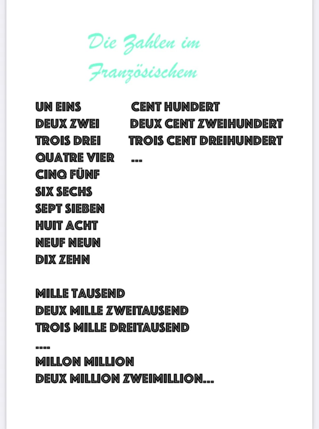 Zahlen im Französischen 