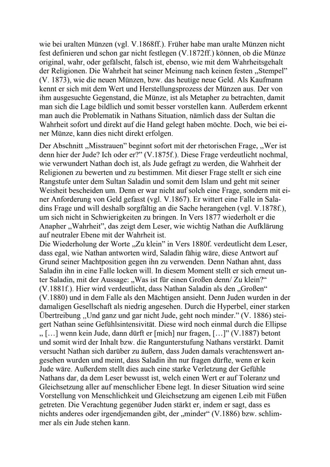 Szenenanalyse: Nathans Monolog (III, 6)
Im sechsten Auftritt des dritten Aufzugs des 1779 erschienenen dramatischen
Gedichtes ,,Nathan der W