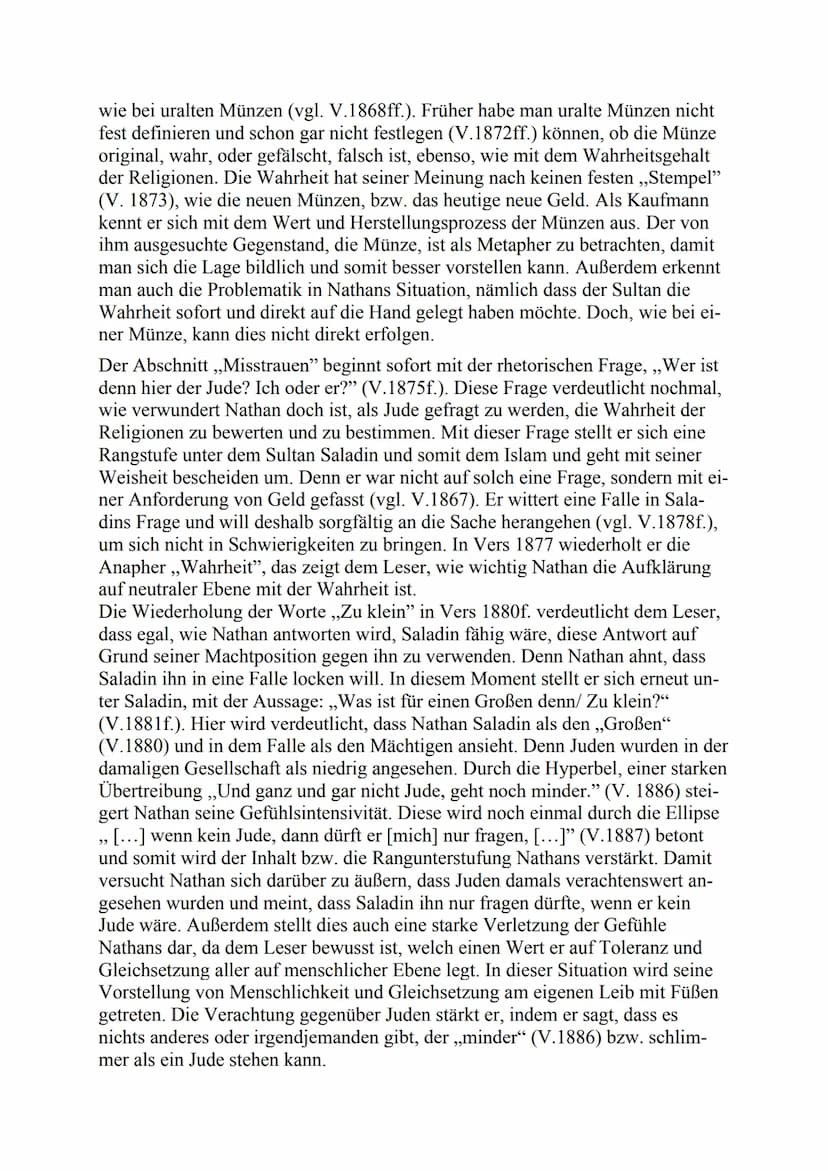 Szenenanalyse: Nathans Monolog (III, 6)
Im sechsten Auftritt des dritten Aufzugs des 1779 erschienenen dramatischen
Gedichtes ,,Nathan der W