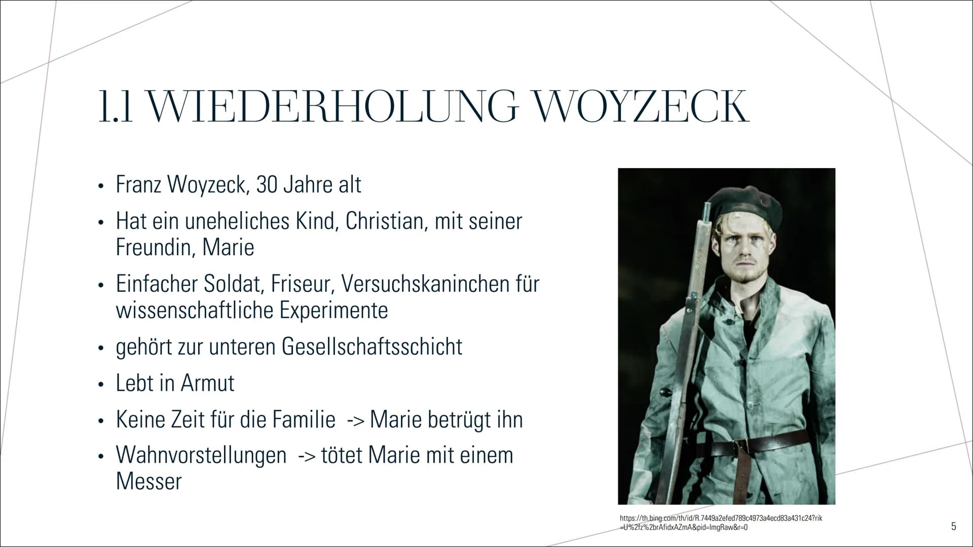 DER
HISTORISCHE
WOYZECK
https://th.bing.com/th/id/R.28df222bfc9a9a5a0184c69b3e1ee821?rik-bR9QF3h7Gy%2fNOA&pid=ImgRaw&r=0&sres=1&sresct=1
1 T