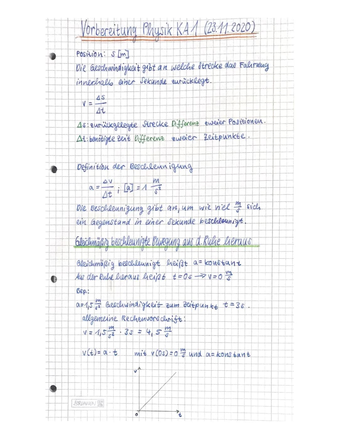 Vorbereitung Physik KA1 (23.11.2020)
Position: S [m]
Die Geschwindigkeit gibt an welche Strecke das Fahrzeug
innerhalb einer sekunde zurückl