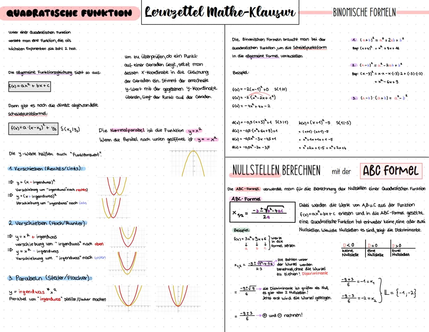 LINEARE FUNKTION Lernzettel Mathe-Klausur
Eine lineare Funktion ist eine Gerade,
also eine Funktion 1. Grades
y=mx+c → f(x) = m.x+c
m = Stei