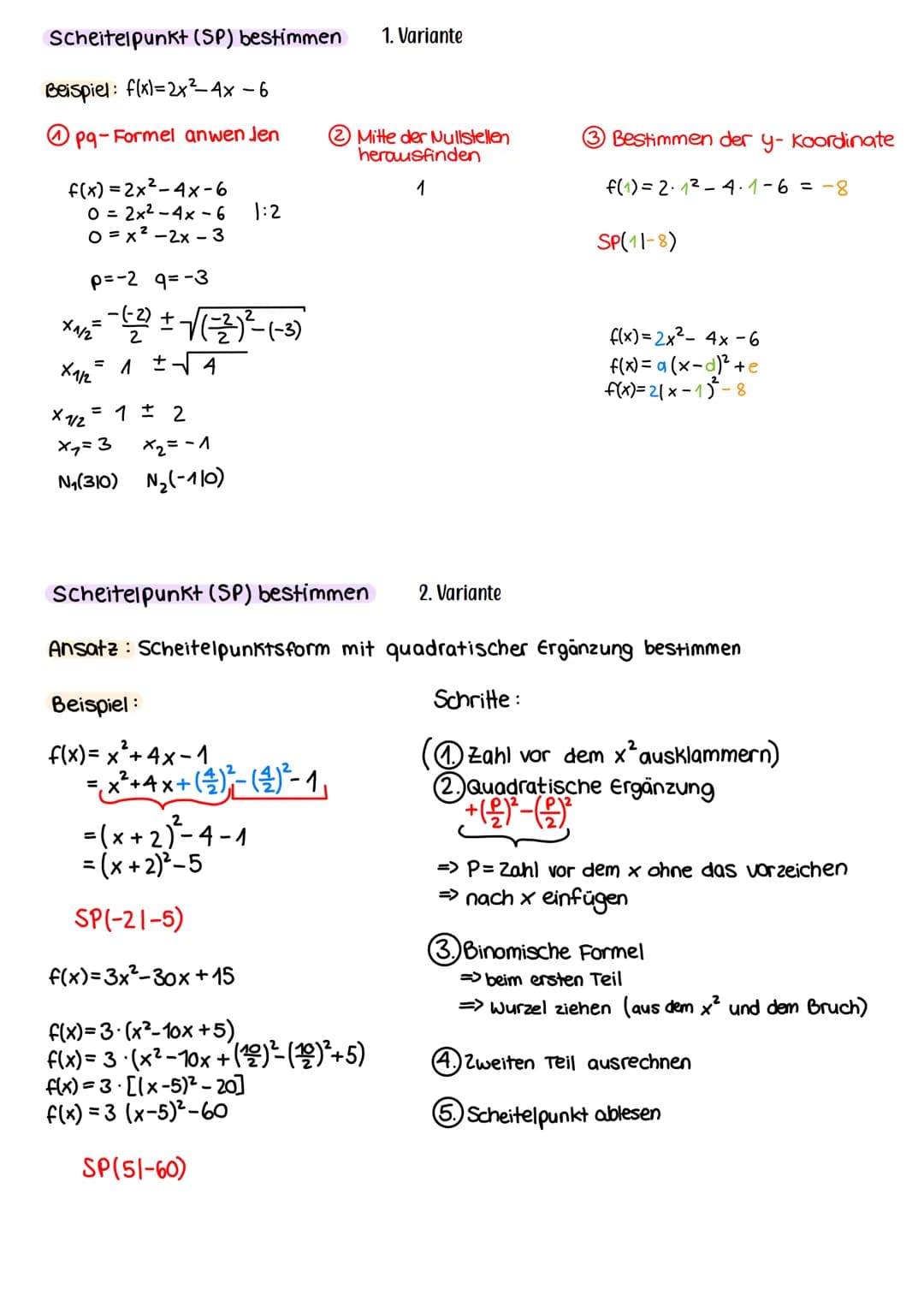 QUADRATISCHE FUNKTIONEN
Funktionsgleichung aus drei Punkten / aus dem Scheitelpunkt und einem weiteren
Punkt berechnen
Ansatz: f(x) = ax² +b