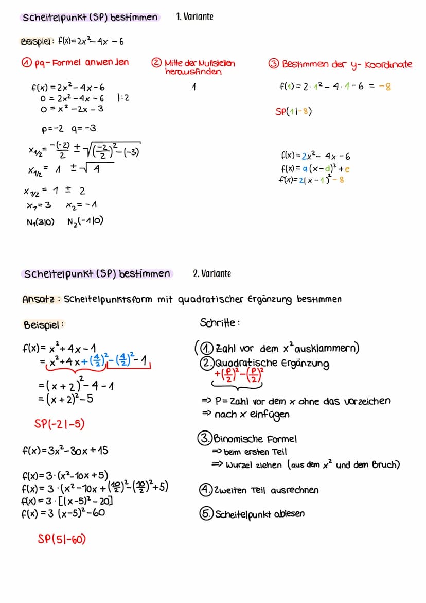 QUADRATISCHE FUNKTIONEN
Funktionsgleichung aus drei Punkten / aus dem Scheitelpunkt und einem weiteren
Punkt berechnen
Ansatz: f(x) = ax² +b