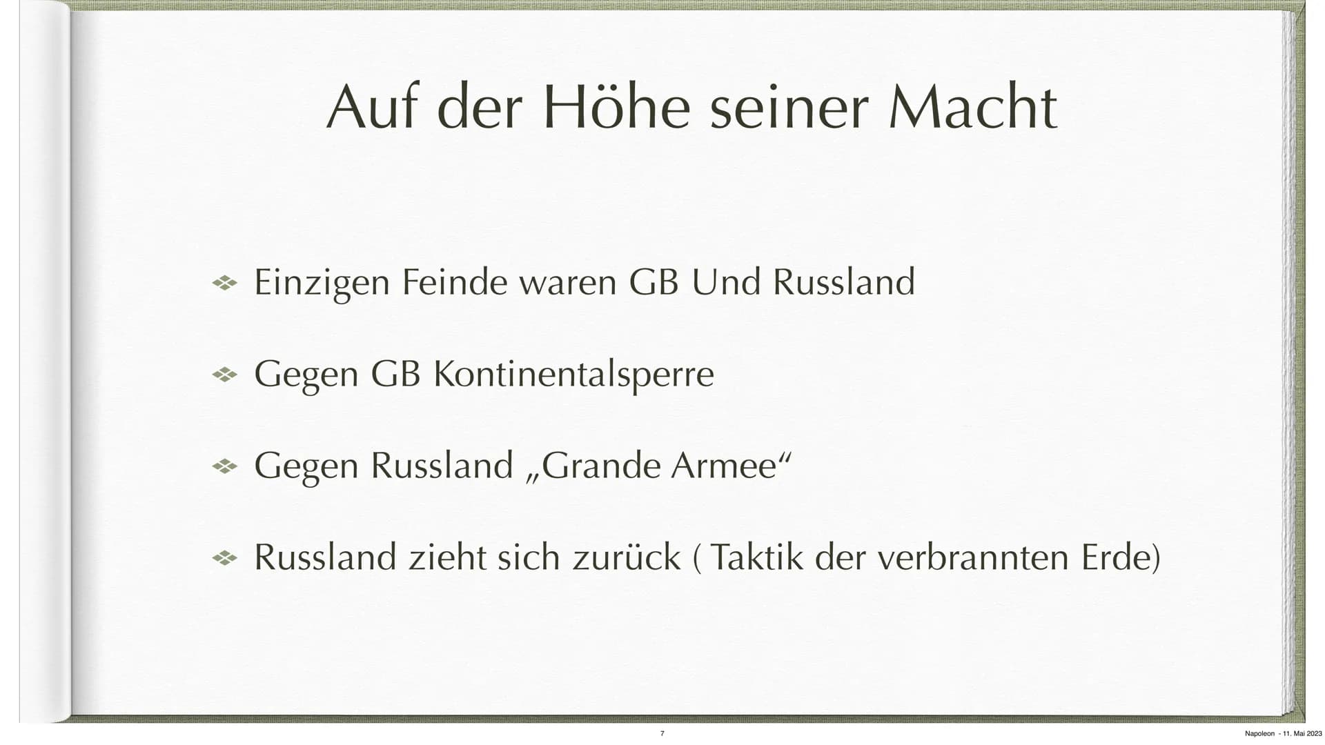 Napoleon Bonaparte
Von Malia & Inke
Napoleon 11. Mai 2023 Gliederung
→ Fakten über Napoleon
→ Weg zur Macht
Ausbreitungsgebiet
→ Auf der höh