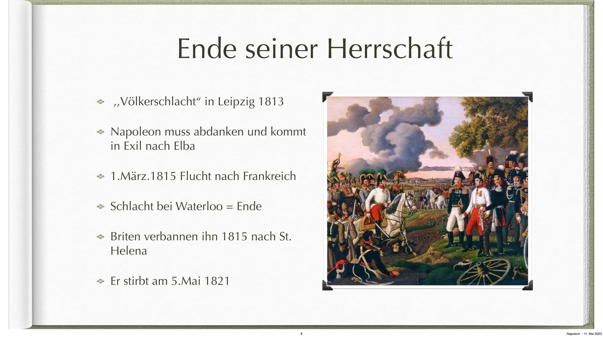 Napoleon Bonaparte
Von Malia & Inke
Napoleon 11. Mai 2023 Gliederung
→ Fakten über Napoleon
→ Weg zur Macht
Ausbreitungsgebiet
→ Auf der höh