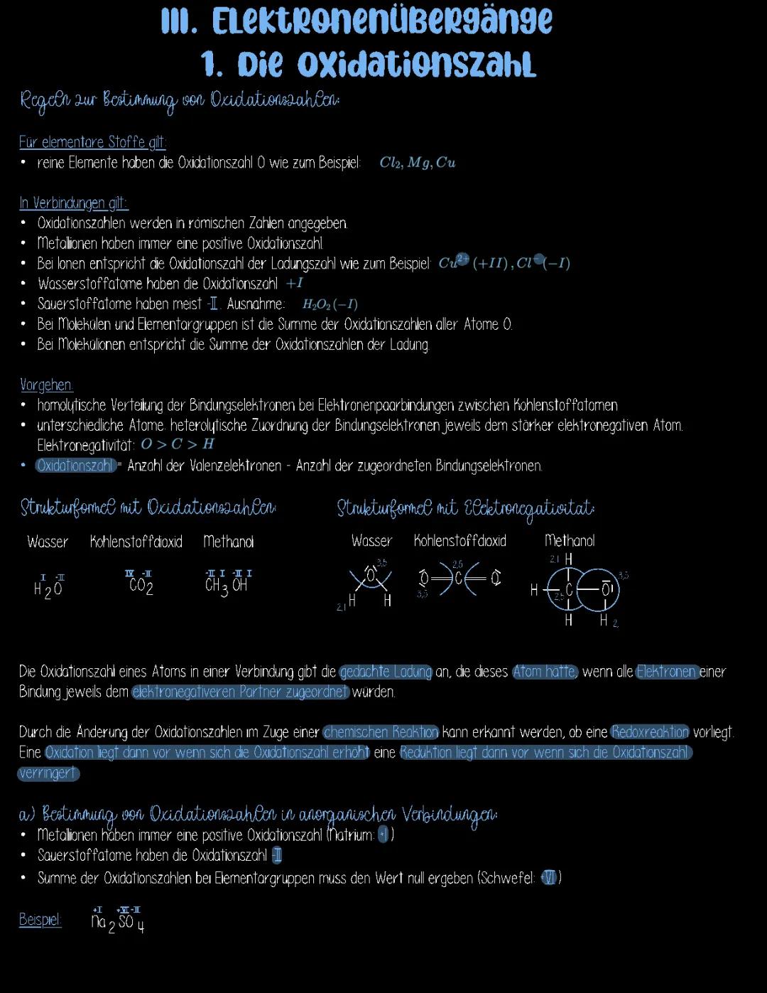 Oxidationszahlen bestimmen - Regeln, Übungen, Tabellen und Rechner (PDF)