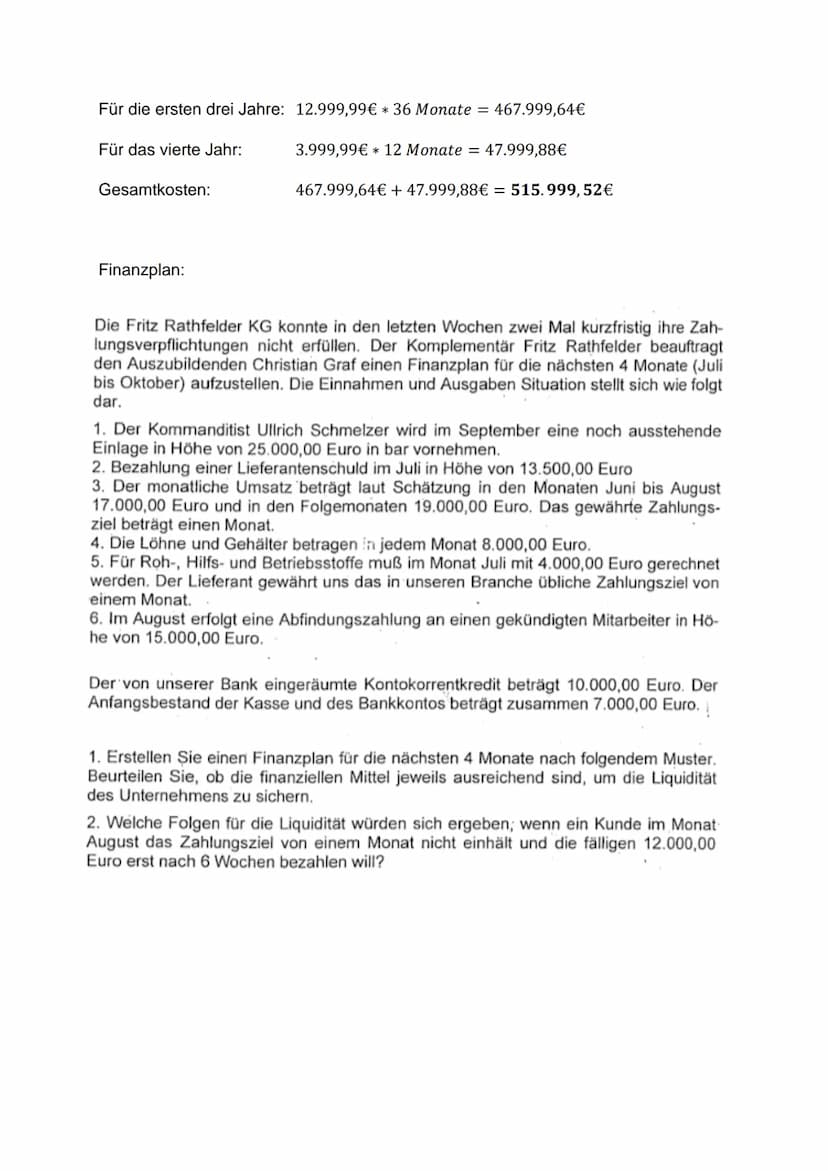 Beispiele
Darlehenssumme: 120.000€
Kreditarten: Annuitätendarlehen:
Jahr Kreditsumme
Jahresanfang
1
2
3
4
Summe
Laufzeit berechnen: n =
120.