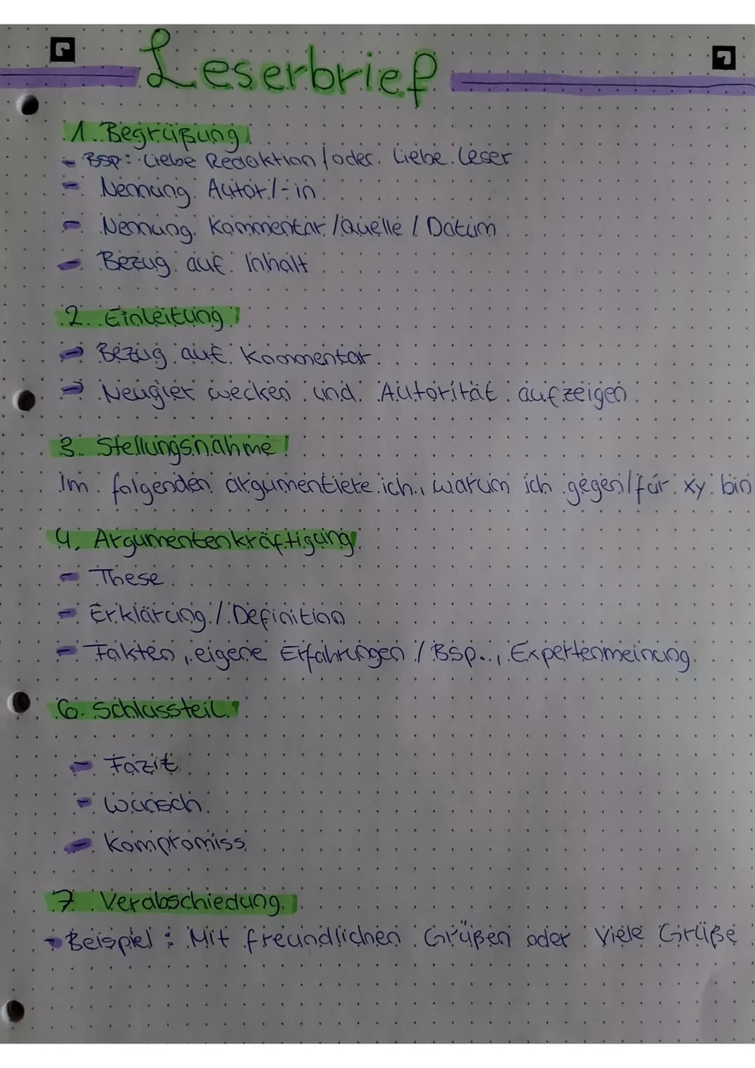 Leserbrief
1. Begrüßung!
Bsp: Liebe Redaktion /oder Liebe Leser
Nennuing Actor /-in:
Nennung. Kommentar/Quelle / Datum
Bezug auf. Inhalt
L
2