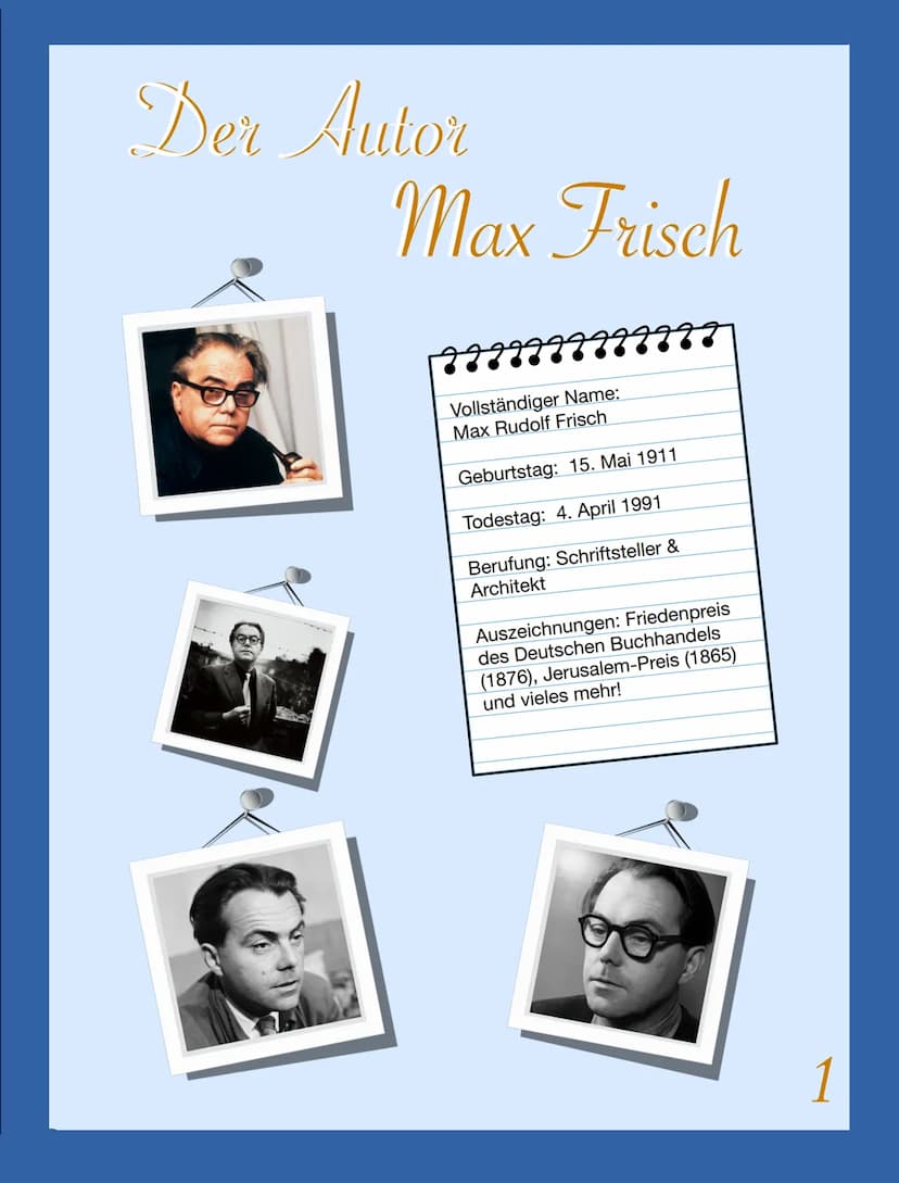 Andorra
Name:
Lesetagebuch
Klasse:
von
Lehrer:
Max Frisch Das Inhaltsverzeichnis
Der Autor.
Das Thema des Buches...
Das Handlungsgeschehen..
