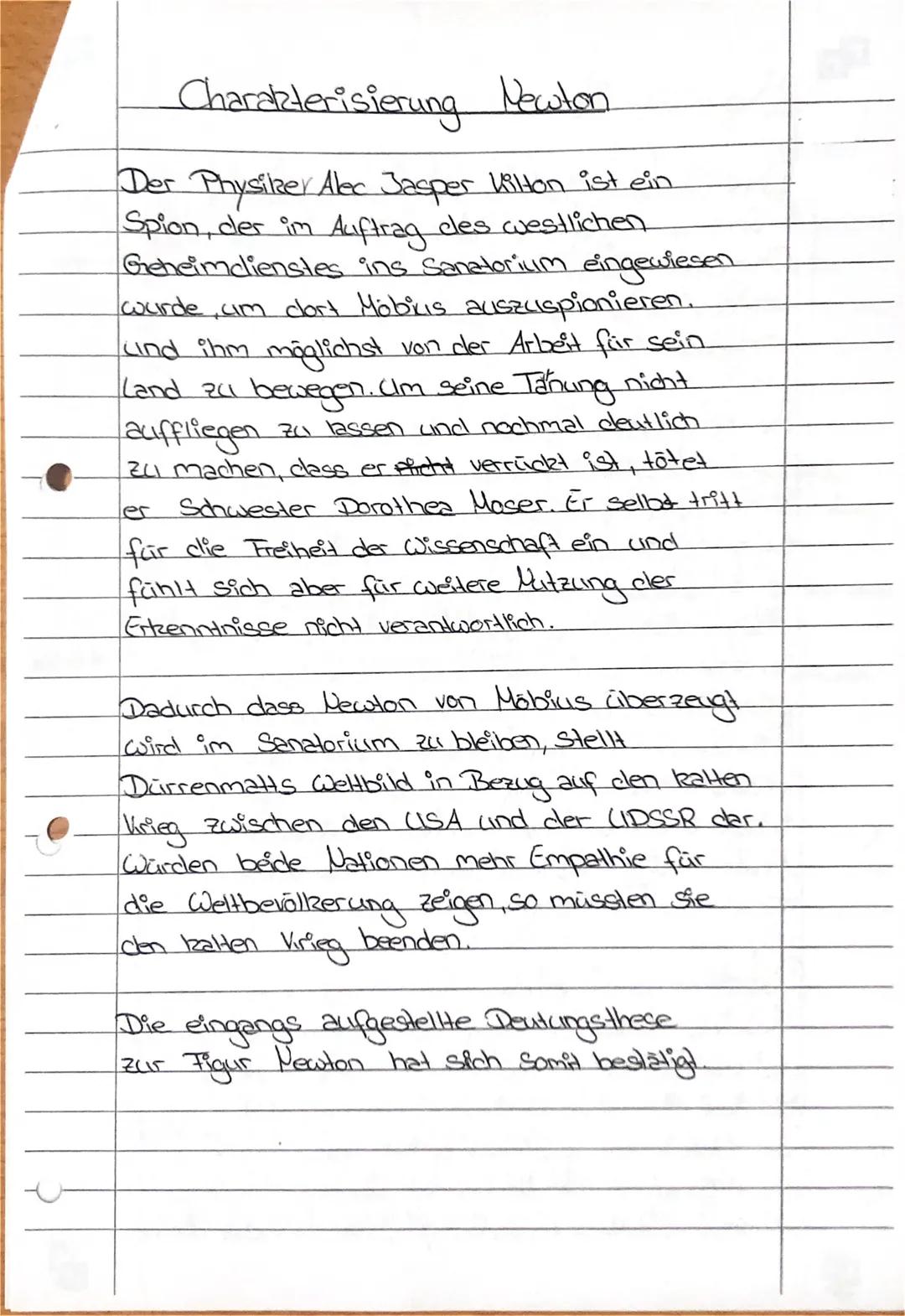 FUL

# Charakterisierung Newton

Das Drama "Die Physiker", von Friedrich
Dürrenmatt aus dem Jahr 1980, handelt von
einem Spion zur Zeit cles