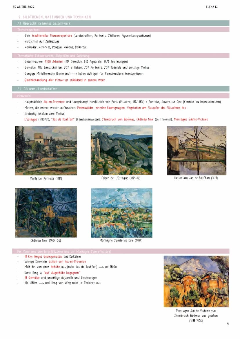 BK ABITUR 2022
PAUL CÉZANNE (1839-1906)
1. ABBILD UND IDEE (DIE "REALISATIONEN")
1.1. Der Aspekt der Farbe in Cézannes Gemälden
D Das Licht 