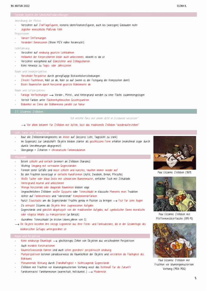 BK ABITUR 2022
PAUL CÉZANNE (1839-1906)
1. ABBILD UND IDEE (DIE "REALISATIONEN")
1.1. Der Aspekt der Farbe in Cézannes Gemälden
D Das Licht 