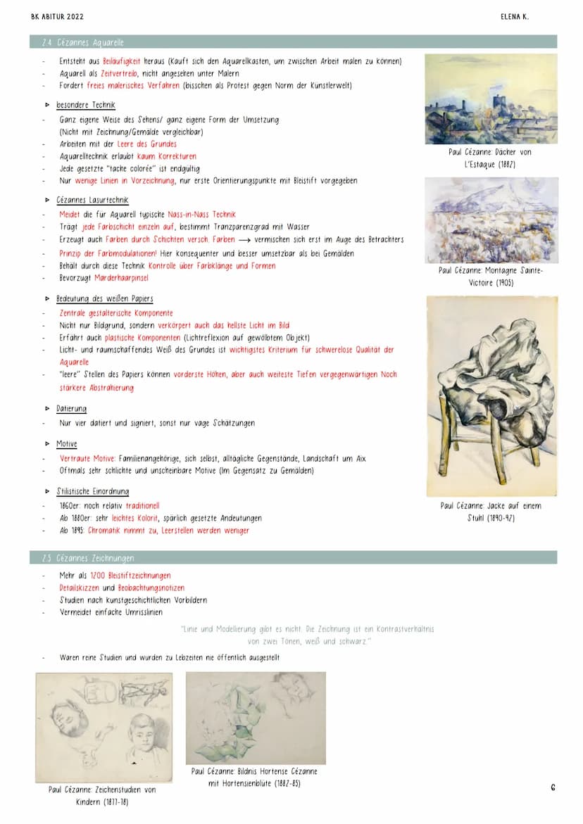 BK ABITUR 2022
PAUL CÉZANNE (1839-1906)
1. ABBILD UND IDEE (DIE "REALISATIONEN")
1.1. Der Aspekt der Farbe in Cézannes Gemälden
D Das Licht 
