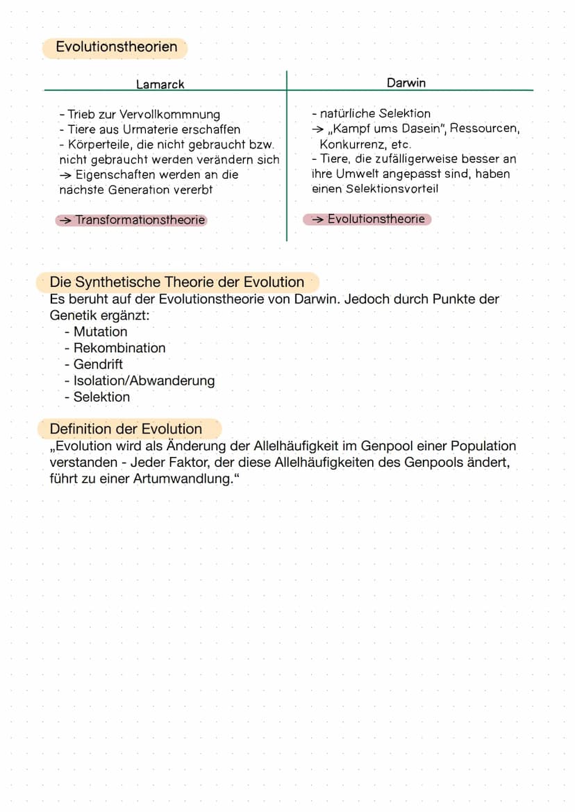 -Evolution- Evolutionstheorien
Lamarck
- Trieb zur Vervollkommnung
- Tiere aus Urmaterie erschaffen
Körperteile, die nicht gebraucht bzw.
ni