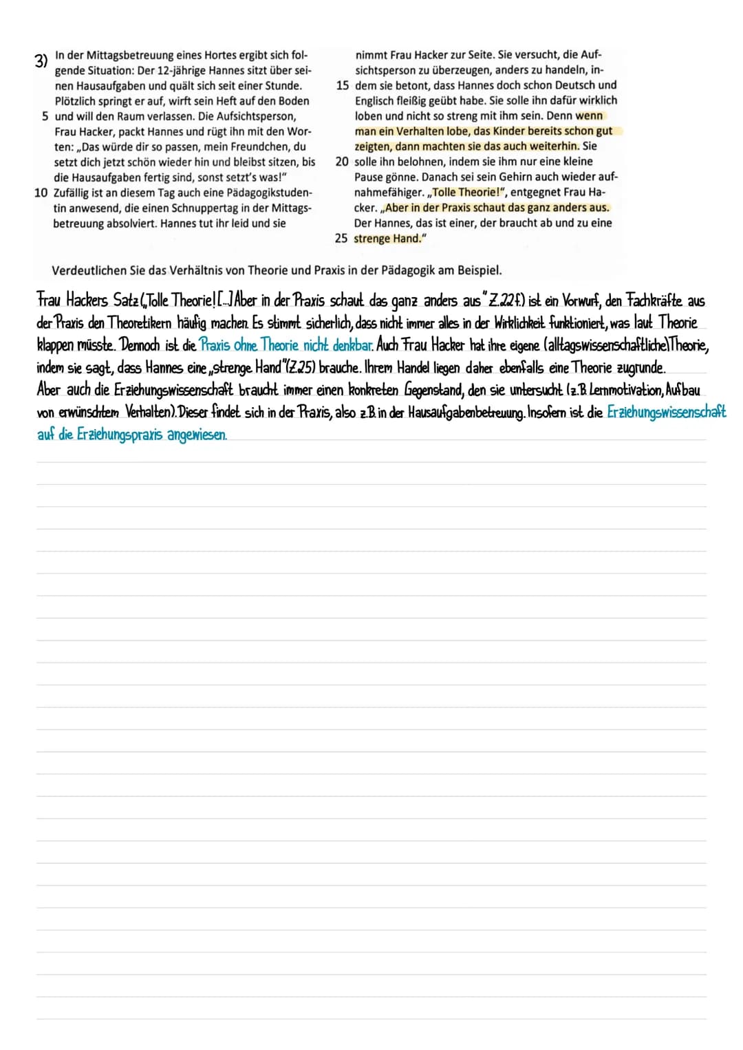 Fragen zur Pädagogik & Psychologie
11 Der Begriff, Pädagogik" gliedert sich in zwei Teilbereiche. Erläutern Sie diese und deren Zusammenhang