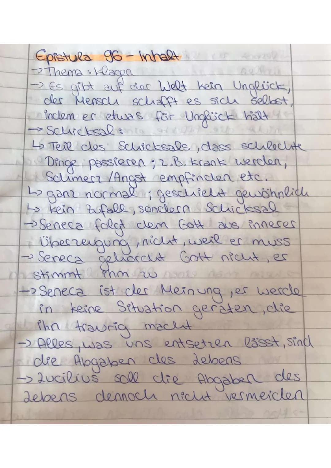 Epistula 96-Inhalt
→> thema & Klagen
->Es gibt auf der Welt kein Unglück,
der Mensch schafft es sich selbst,
- inclem er etwas för Unglück h