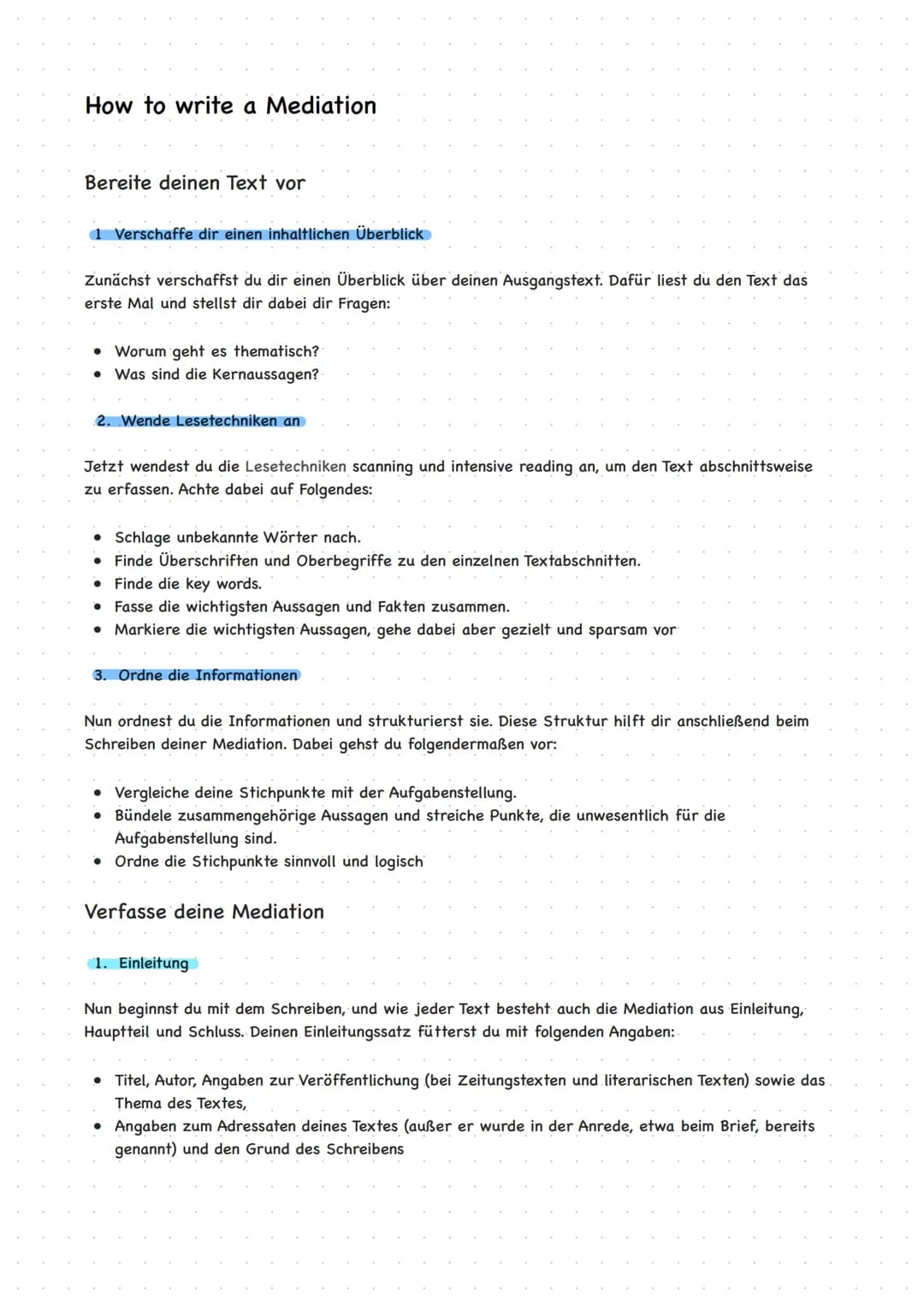 How to write a Mediation
Bereite deinen Text vor
1 Verschaffe dir einen inhaltlichen Überblick
Zunächst verschaffst du dir einen Überblick ü