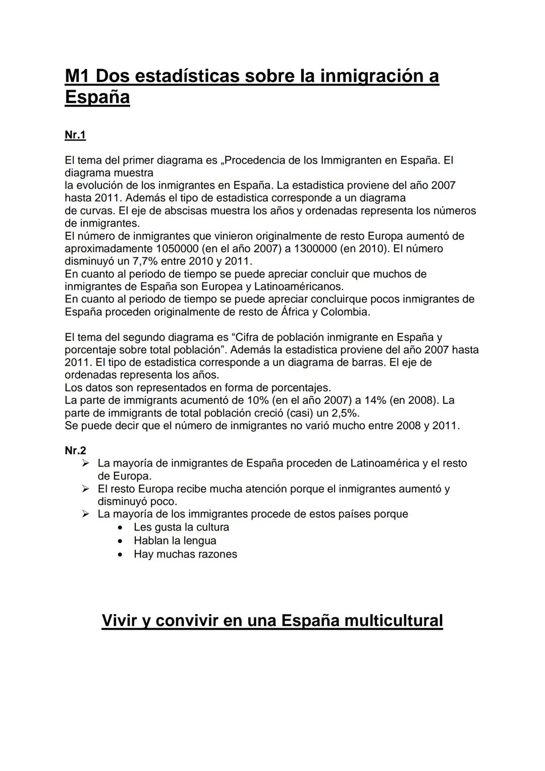 M1 Dos estadísticas sobre la inmigración a
España
Nr.1
El tema del primer diagrama es ,,Procedencia de los Immigranten en España. El
diagram